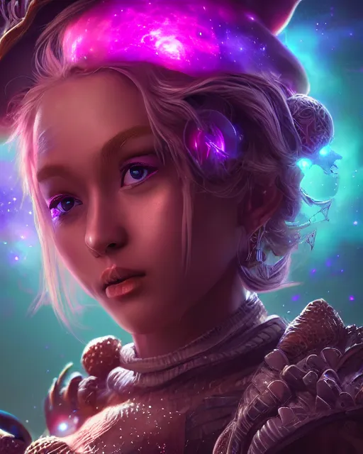 Image similar to ultradetailed rpg character portrait of a cute nebulapunk witch, digital art,, intricate, sharp focus, trending on artstation hq, deviantart, volumetric lighting, unreal engine, octane render