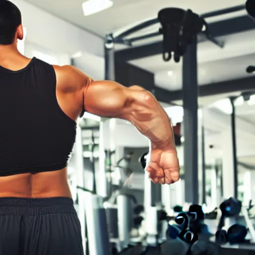 Image similar to back view of a muscular person working out at the gym