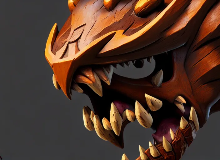 Image similar to brown wooden festeroot dragonskull treant head, stylized stl, 3 d render, activision blizzard style, hearthstone style, darksiders art style, greg rutkowski style