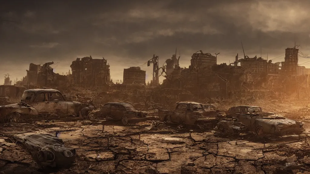 Prompt: post apocalyptic wasteland, octane render, 8k