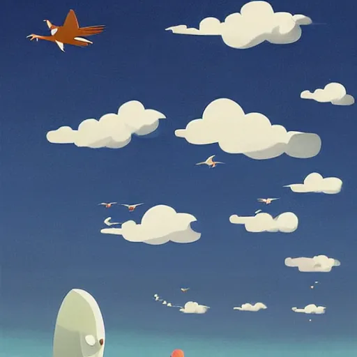 Image similar to Migratory path of birds in the sky, ilustration art by Goro Fujita