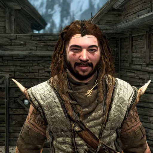 Prompt: Post Malone as an NPC character in Skyrim, screenshot