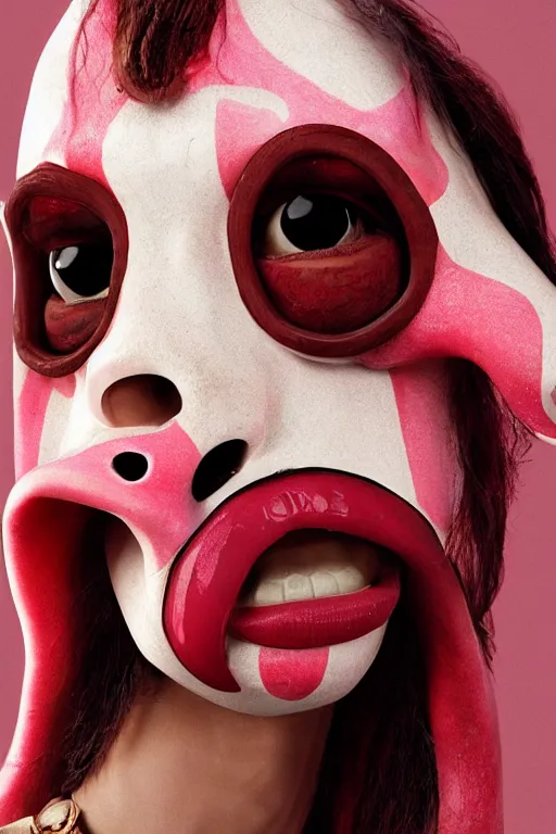 Image similar to comme des garcons campaign featuring jar jar binks as a female cowgirl, long eyeslashes, huge juicy lips, big seductive eyes, unprocessed colors, # nofilter, realistic vfx simulation