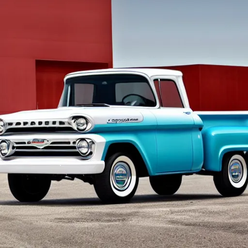 Image similar to 1960 White Ford Pickup + 2015 Chevy Tahoe hybrid SUV, Retro Aesthetic with Modern Features, Advanced Automobile, Premium SUV that is also an old Truck, 4K, Photo