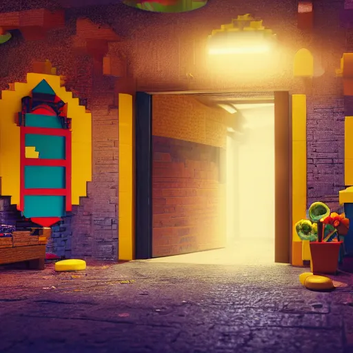 Prompt: a doorway to another universe ( legoland ), movie poster style, volumetric lighting, hyperrealistic, octane render, artstation