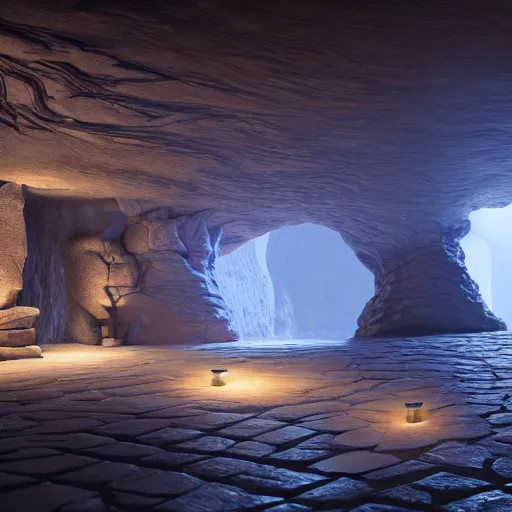 Prompt: : caverns with luxury architectural plans hyper - realistic, detailed, render by c 4 d octane, unreal engine, 8 k 3 d render ray traceing