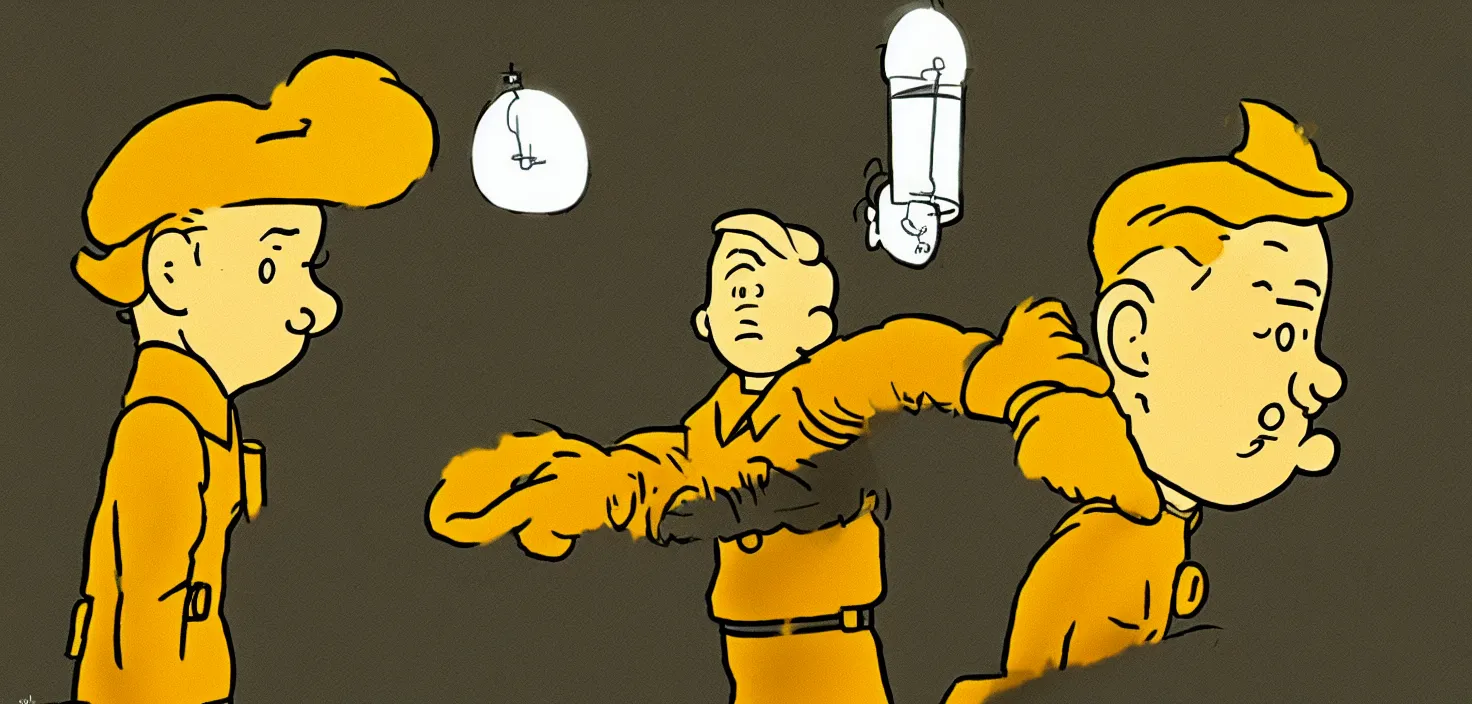 Image similar to Tintin portrait, high detail, warm lighting, volumetric, a draw by Herge
