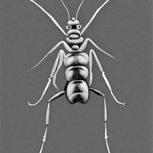 Image similar to ant, botanical illustration, black and white