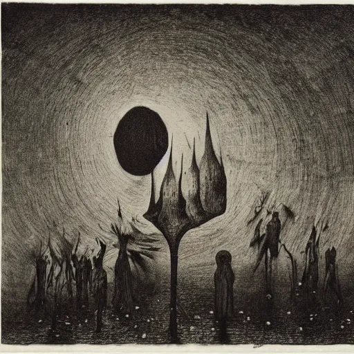 Prompt: progress was a lie. a surrealist grimdark etching by beksinski and hieronymus bosch. white on black on brown