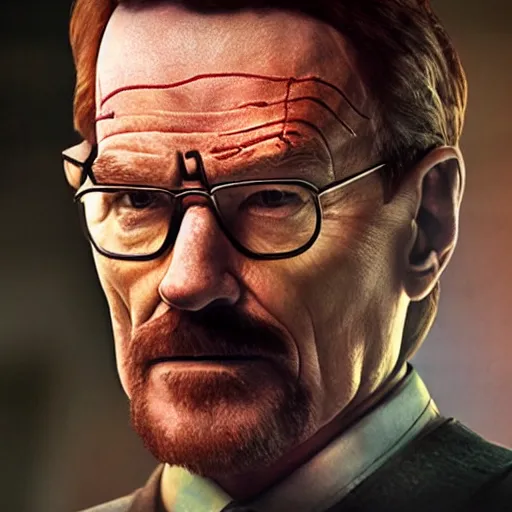 Image similar to Bryan Cranston as Gordon Freeman, film still from Half-Life movie, full body, centered, detailed, 4k