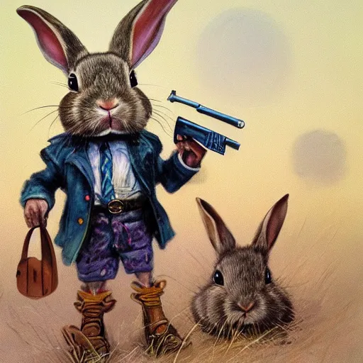 Image similar to rabbit gangster by James Gurney.