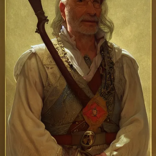 Prompt: patch adams as a cleric, d & d, fantasy, intricate, elegant, highly detailed, digital painting, artstation, concept art, matte, sharp focus, illustration, art by greg rutkowski and alphonse mucha