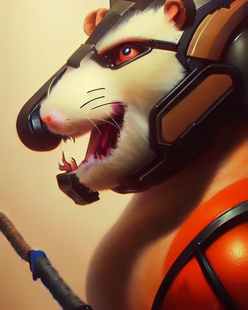 Image similar to wrecking ball the hamster from overwatch, character portrait, portrait, close up, highly detailed, intricate detail, amazing detail, sharp focus, vintage fantasy art, vintage sci - fi art, radiant light, caustics, by boris vallejo