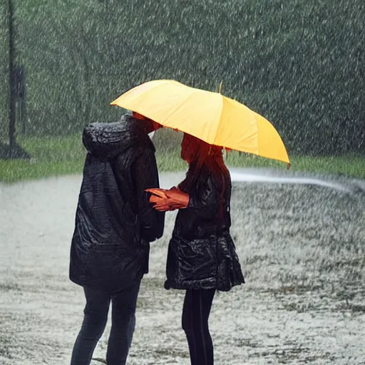 Image similar to breaking up with someone, in the rain, very wet