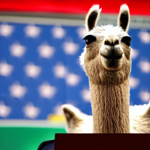 Prompt: 4 k highly detailed llama giving a presidential speech