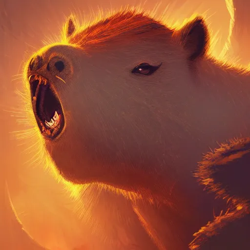 Prompt: Capybara/tiger, ferocious, angry, magic the gathering artwork, D&D, fantasy, cinematic lighting, centered, symmetrical, highly detailed, digital painting, artstation, concept art, smooth, sharp focus, illustration, volumetric lighting, epic Composition, 8k, art by Akihiko Yoshida and Greg Rutkowski and Craig Mullins, oil painting, cgsociety