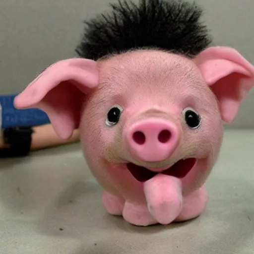 Prompt: inmate wearing cute mini pig head
