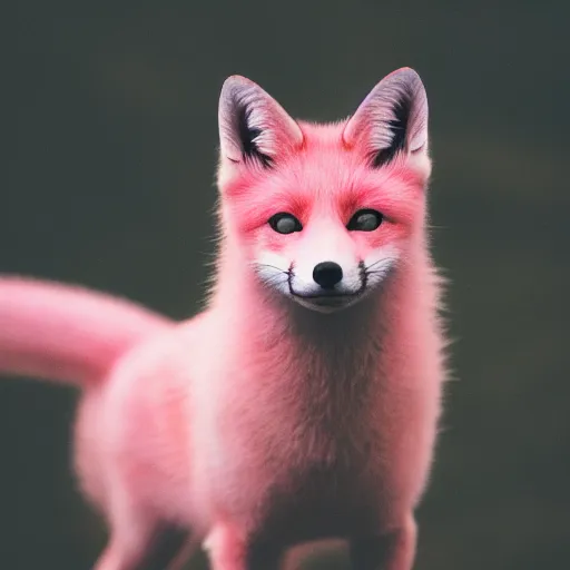Prompt: pink fox, fire background, 8 k, 8 5 mm f 1. 8