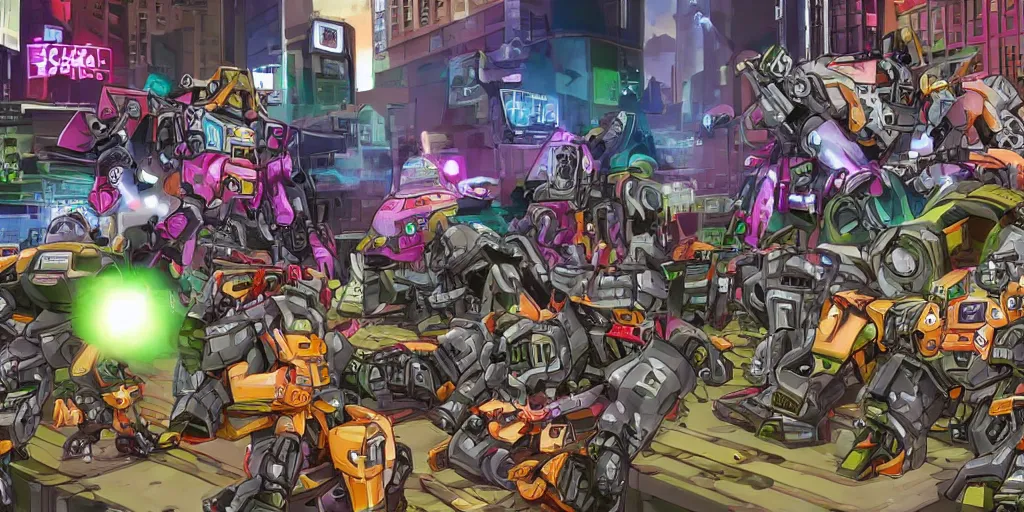 Prompt: a photo of mecha pig rampage city madness