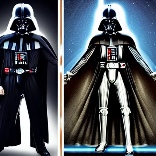 Image similar to darth vader ( left ) jesus ( right )