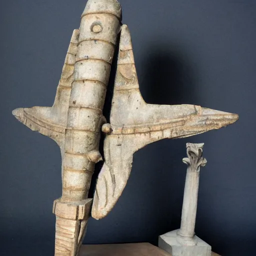 Prompt: ancient Rome sculpture of a spaceship flying