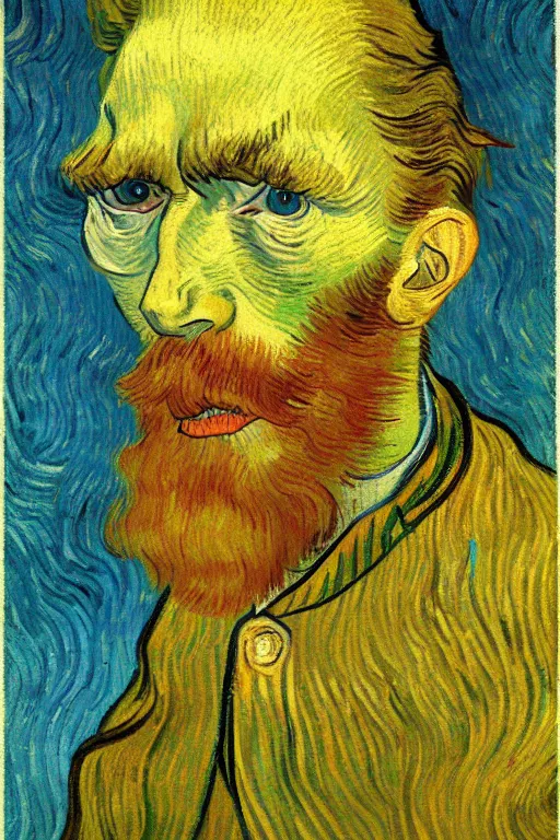 Prompt: old man, ling entangled hair, blur and yellow color scheme by vincent van gogh