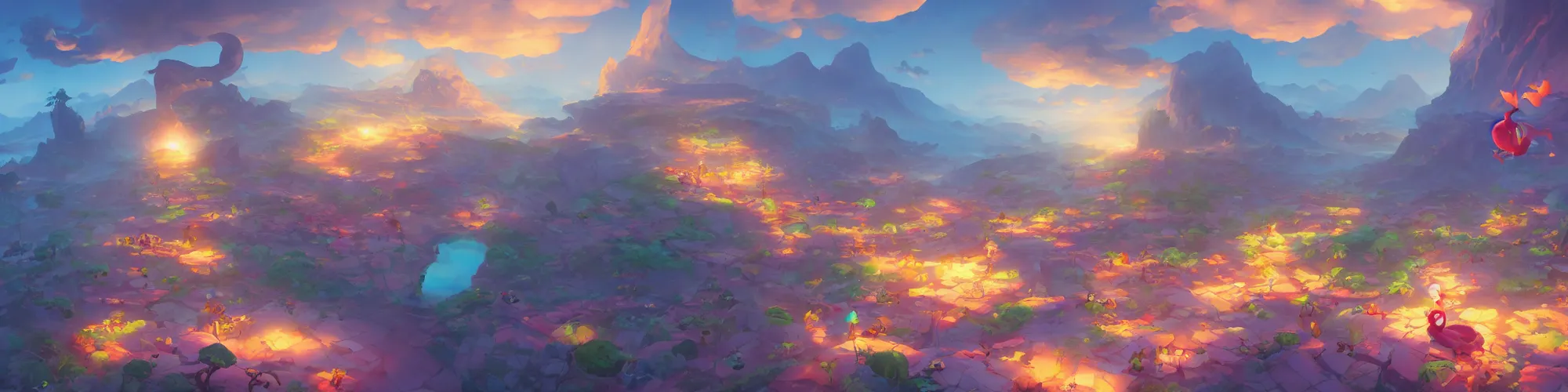 Image similar to 3 6 0 panoramic dynamics matte painting acrylic blur oil wonderland yoshi kurbi dofus, behance hd by jesper ejsing, by rhads, makoto shinkai and lois van baarle, ilya kuvshinov, rossdraws global illumination