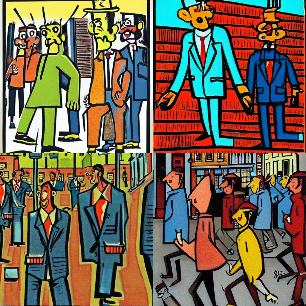 Prompt: men in a street, art spiegelman