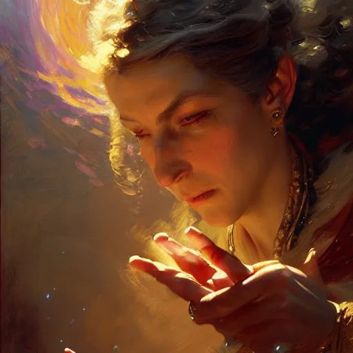 Image similar to stunning female wizard casting his shadow spell, highly detailed painting by gaston bussiere, craig mullins, j. c. leyendecker, 8 k