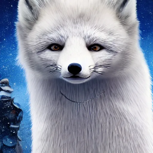 Image similar to studio quality advertising photo depicting an anthropomorphic arctic fox furry as a character in Final Fantasy