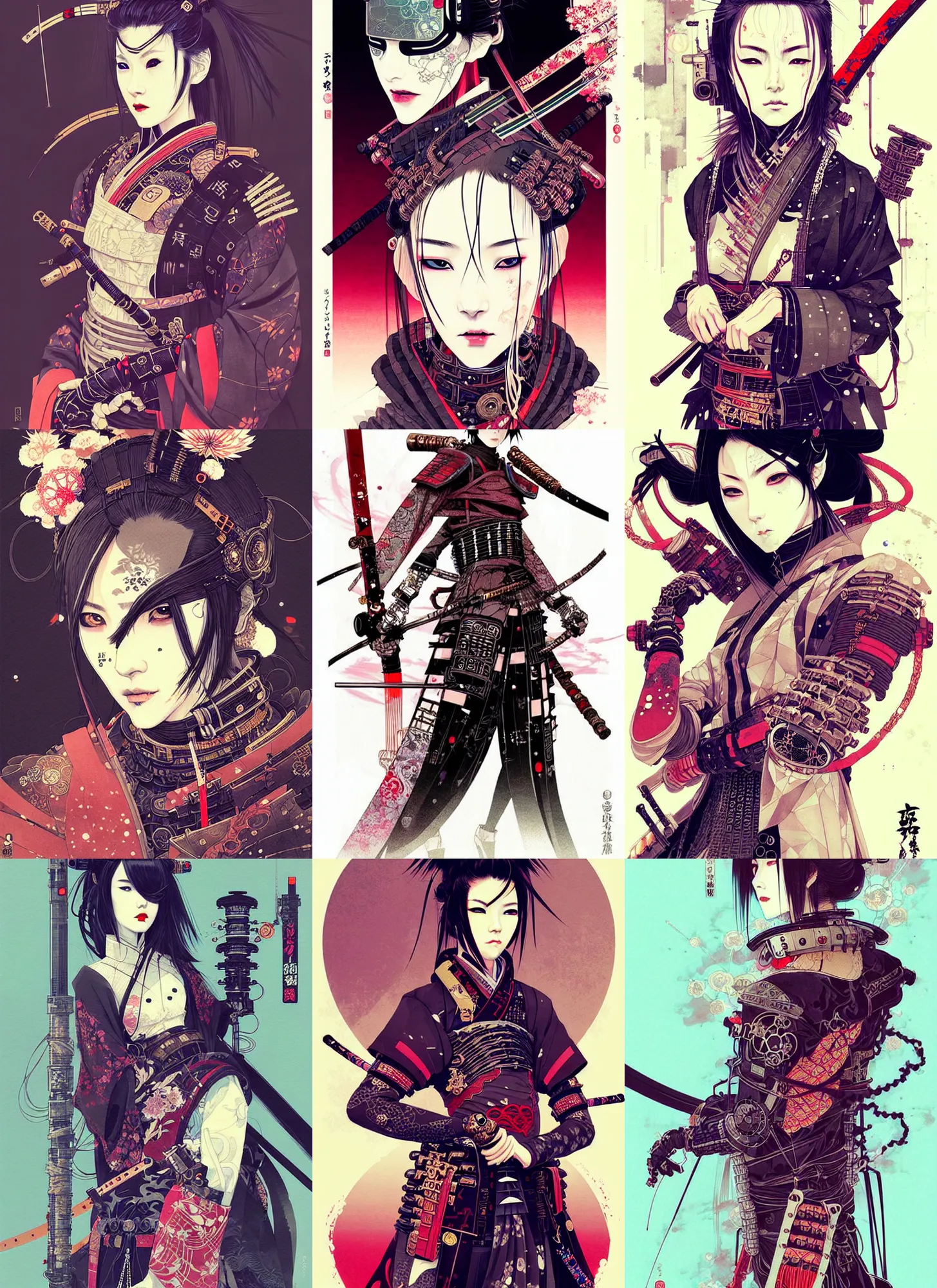 Prompt: very beautiful cyberpunk samurai, detailed portrait, wearing kimono armor, steampunk sword, by conrad roset, takato yomamoto, jesper ejsing, beautiful