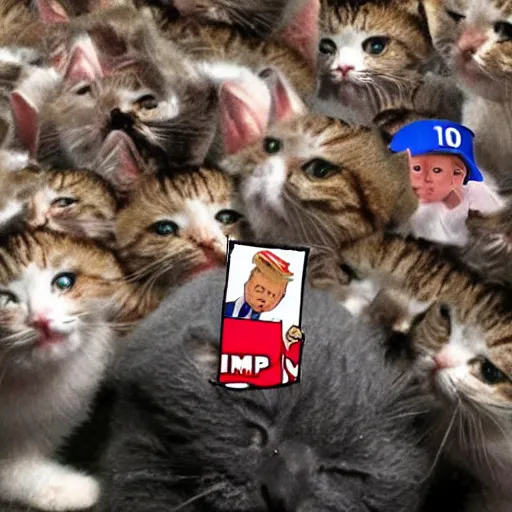 Prompt: thousands of little donald trumps run from cat