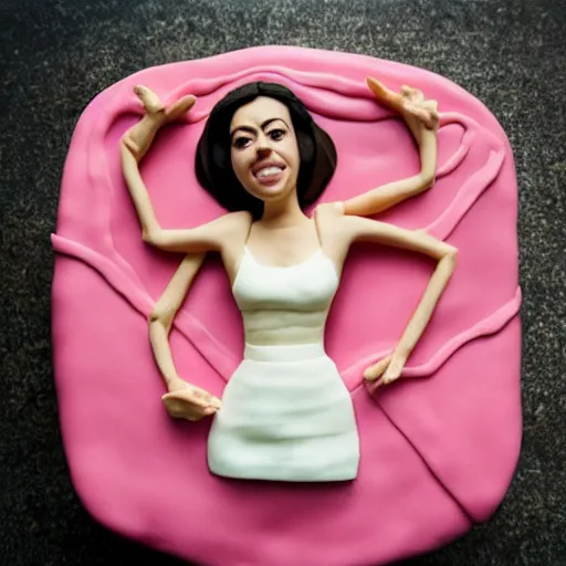 Image similar to aubrey plaza made of birthday cake : : highly detailed food photography : :