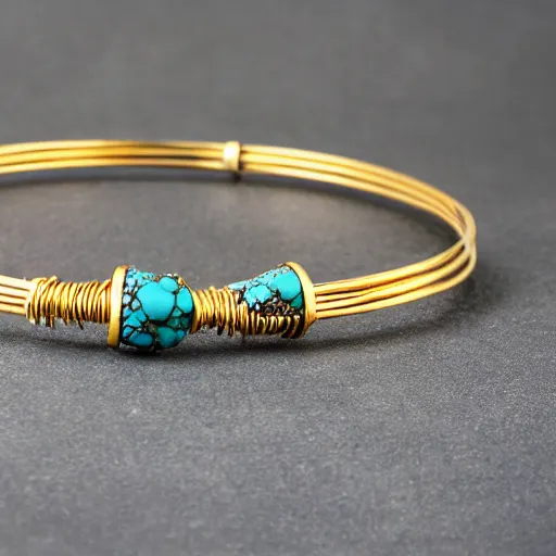 Image similar to Ancient Primitive Gold Bangle, 14K Gold Wire, Single Center Turquoise, Shungite Bangle, Mineral and Gold Jewelry, Product Photography