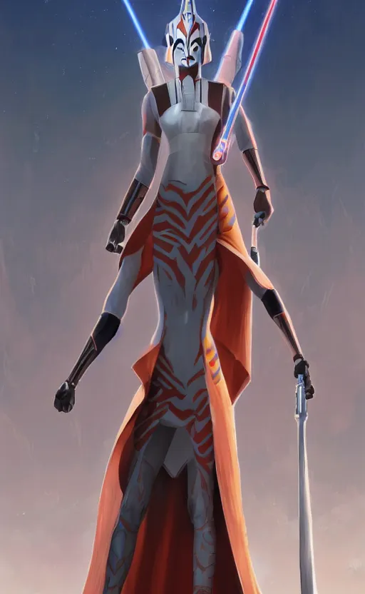 Prompt: ahsoka tano, highly detailed, digital painting, artstation, standing, full body, jedi robes, facing camera, concept art, smooth, sharp focus, illustration, art by artgerm and greg rutkowski, high definition digital art, dramatic lighting, in the style of ilya kuvshinov and Ross tran