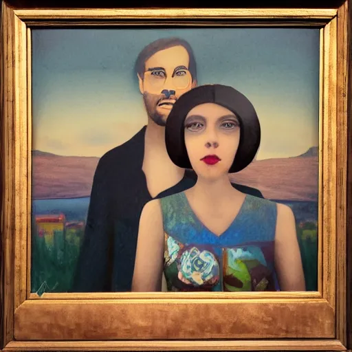 Prompt: a man and a woman posing for a picture, a picture by jane freilicher, tumblr contest winner, cloisonnism, matte photo, contest winner, adafruit