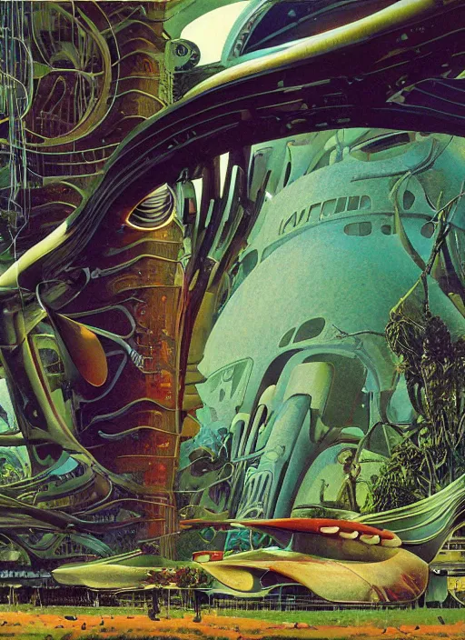 Prompt: photorealistic image of a futurism, solarpunk, biopunk, cyberpunk, steampunk, naturecore, by roger dean, by dean ellis