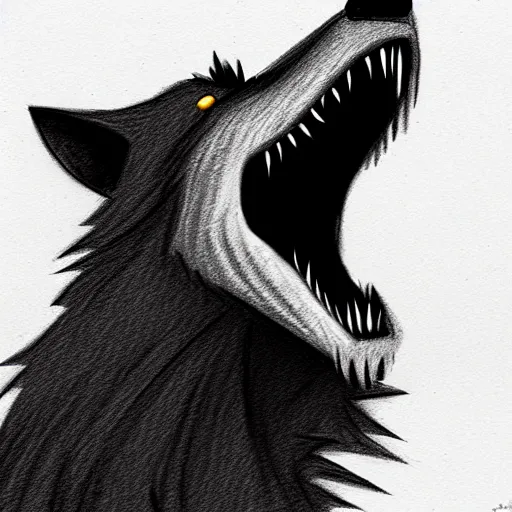 Prompt: werewolf howling at the full moon, side angle, artstation, pencil sketch