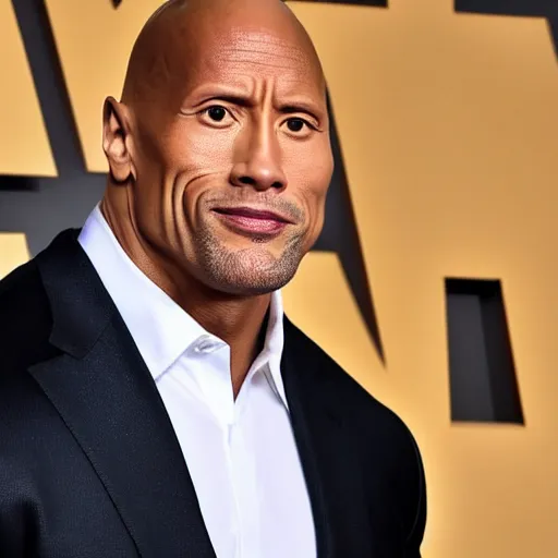 Image similar to Dwayne Johnson is looking intensely at the camera with one eyebrow up