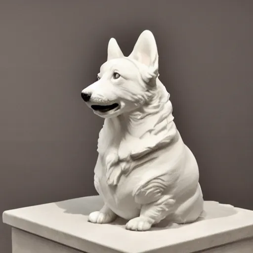 Prompt: statue of a Corgi dog, white marble, studio lighting, by Gian Lorenzo Bernini