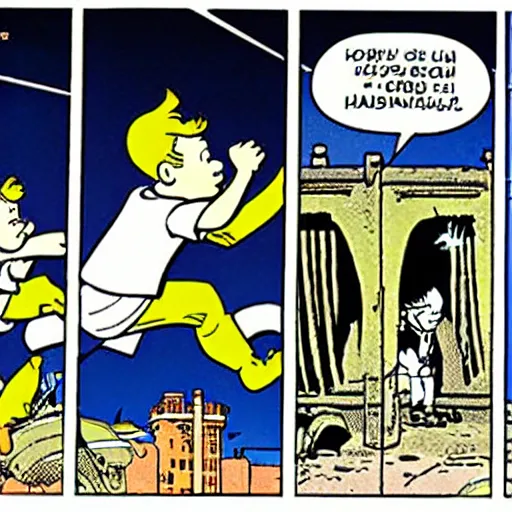 Image similar to a splash panel from Tintin by Hergé