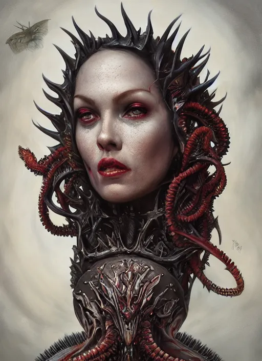 Image similar to a hyper detailed face portrait of the queen of blades, diablo 4 lilith, sideshow figurines, cthulu, by tom bagshaw, artgerm, dorian cleavenger, greg rutkowski, wlop, astri lohne, zdzisław beksinski trending on artstation