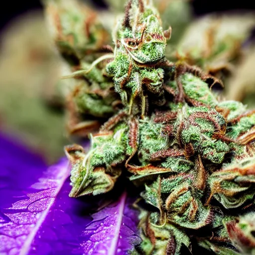 Image similar to Macro photo of thc covered marijuana bud, purple hairs,