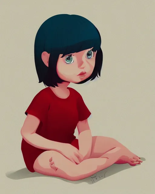 Prompt: a little girl sit beach. clean cel shaded vector art. illustration art by lois van baarle