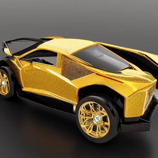 Image similar to lamborgini toy made of golden jewelery, diamonds, photorealism,