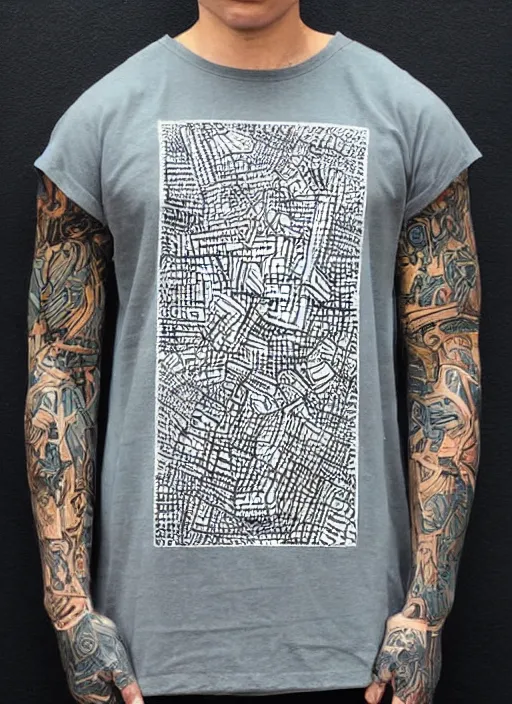 Image similar to a streetwear brutalism tshirt design on pinterest, fiverr, very detailed, intricate details, complimentary colors, aesthetic, dope