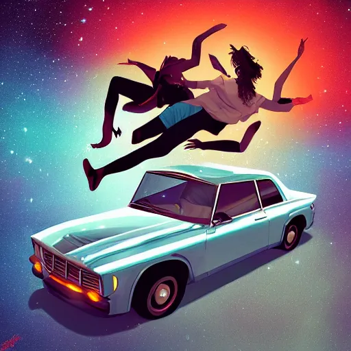 Prompt: under a trillion stars, we've danced on top of cars, digital art, artstation