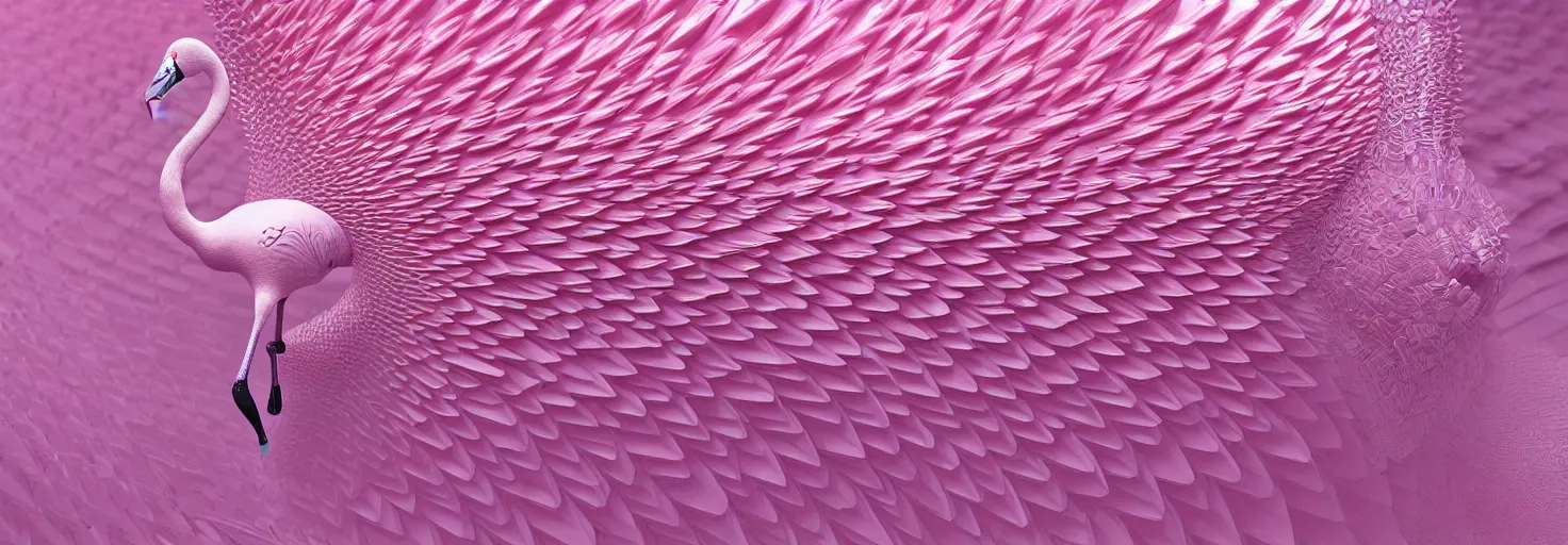 Image similar to 3d mandelbulb fractal of a flamingo, Flamingo, 3d mandelbulb fractal, visual depth, high quality, shadowing, fractal render, pink, white, 4k, 8k