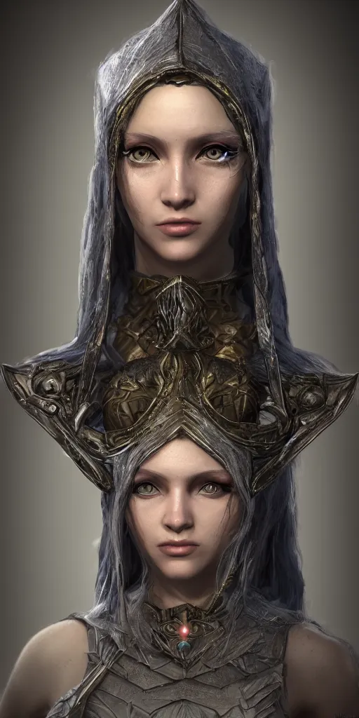 Image similar to an unreal engine 5 rendered portrait of a female fantasy priestess of an unknown species, artstation, deviantart, fantasy, lord of the rings, dungeons and dragons, 3d game portrait, rpg character portrait