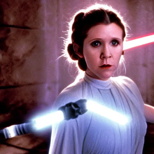 Image similar to young carrie fisher as a jedi in star wars, 8k resolution, full HD, cinematic lighting, award winning, anatomically correct